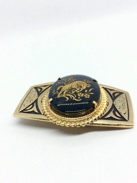 VINTAGE RAM BELT Buckle Aries Zodiac Black Gold Tone Enamel